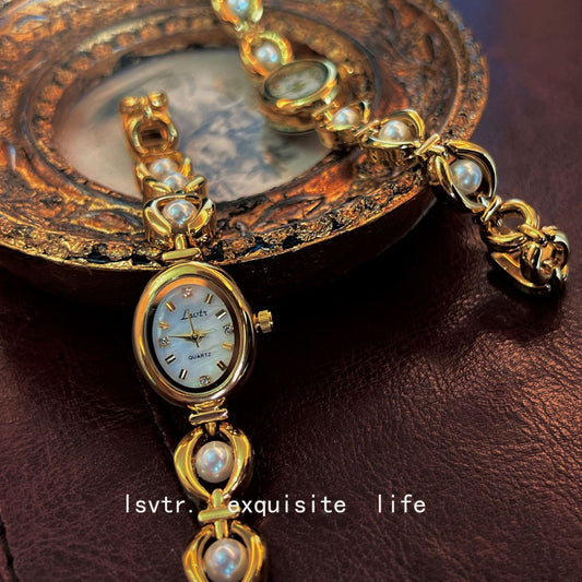 A medieval light luxury imitation pearl watch temperament bracelet women's watch