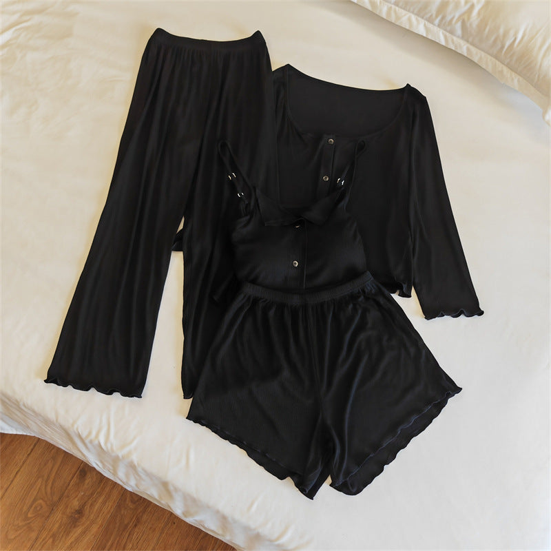 A Modal pajamas women's spring, autumn and winter sexy with chest pads, summer suspenders, trousers can be worn outside, simple loungewear cover - Mixbatch
