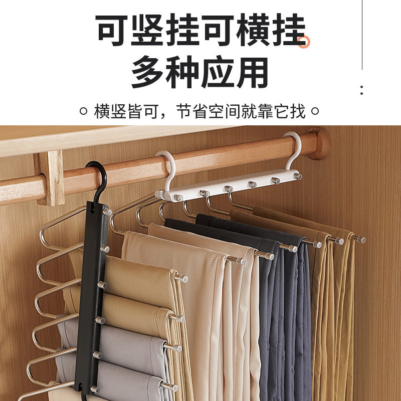 A stainless steel pants storage rack