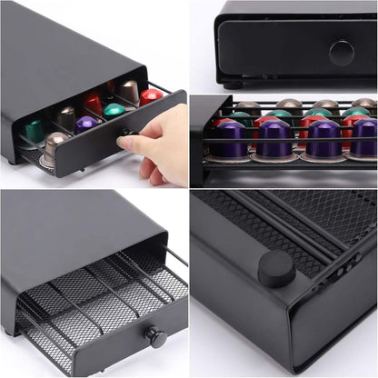 A dust-proof coffee capsule storage box, 40 nespresso drawer storage rack, black silent.