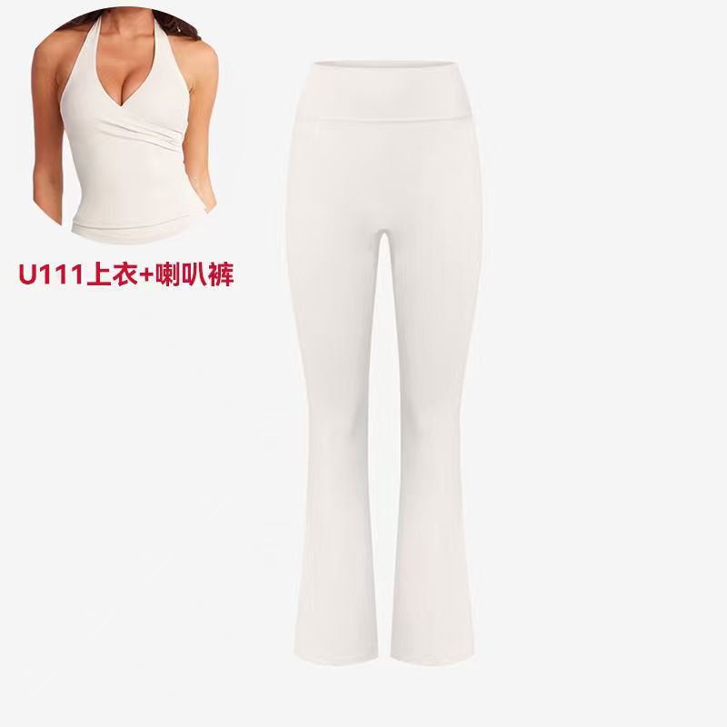 A V-neck cross-neck sports vest with chest pad yoga suit set women's advanced yoga horn trousers