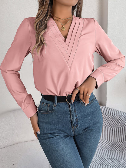 A Women's V-Neck Long Sleeve Shirt