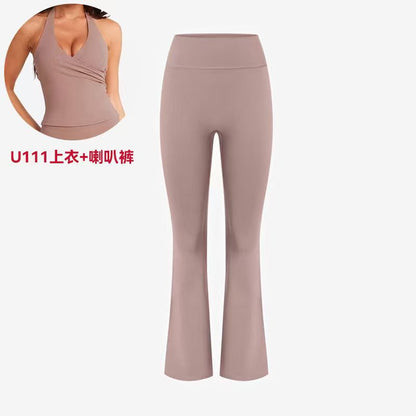 A V-neck cross-neck sports vest with chest pad yoga suit set women's advanced yoga horn trousers