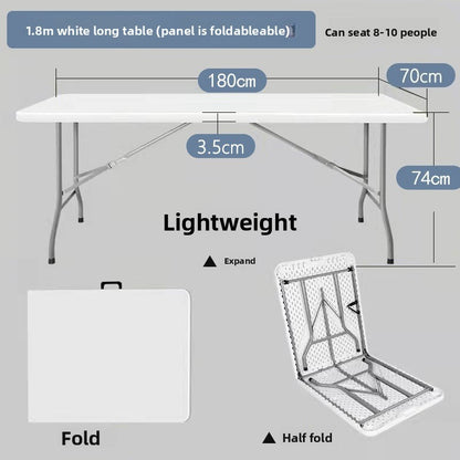 A portable long table outdoor folding table stall table household simple dining table and chairs blow molding folding table night market plastic
