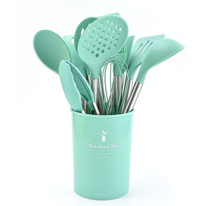 A Silicone 12-piece tube handle rubber tube silicone non-stick pan food grade silicone shovel household silicone kitchen utensils