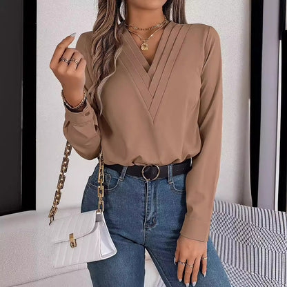 A Women's V-Neck Long Sleeve Shirt