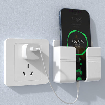 A wall-mounted mobile phone charging case storage rack