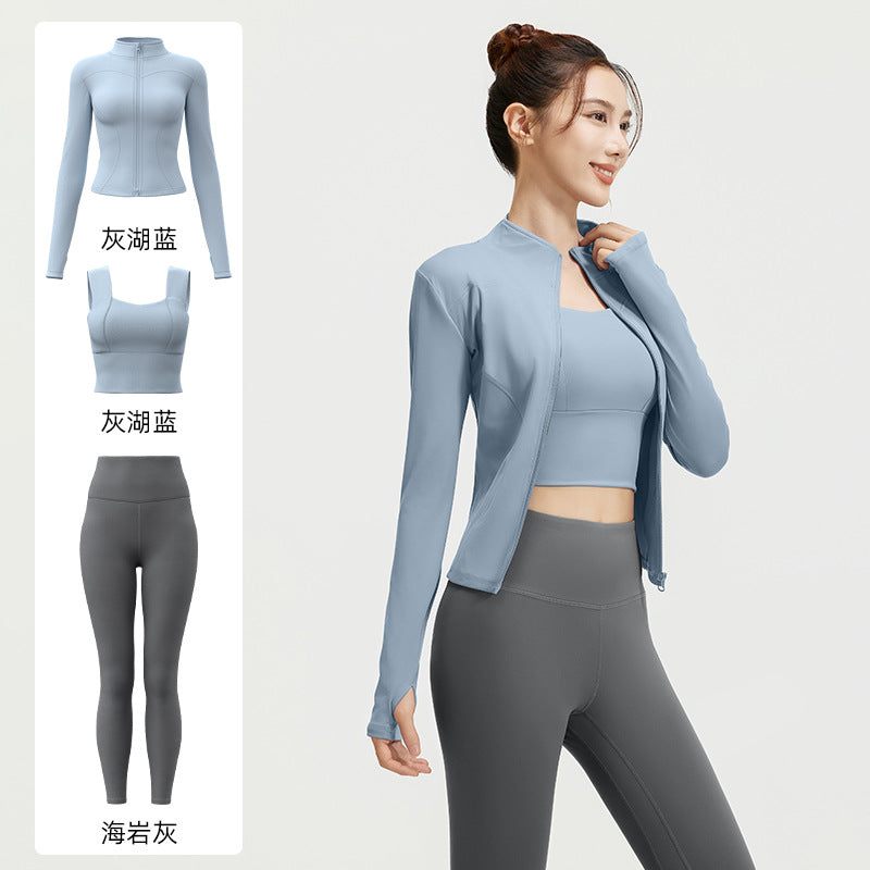 A Spring and Autumn Yoga Clothing Three-piece Skinny Fitness Clothing Morning Running Sports Suit