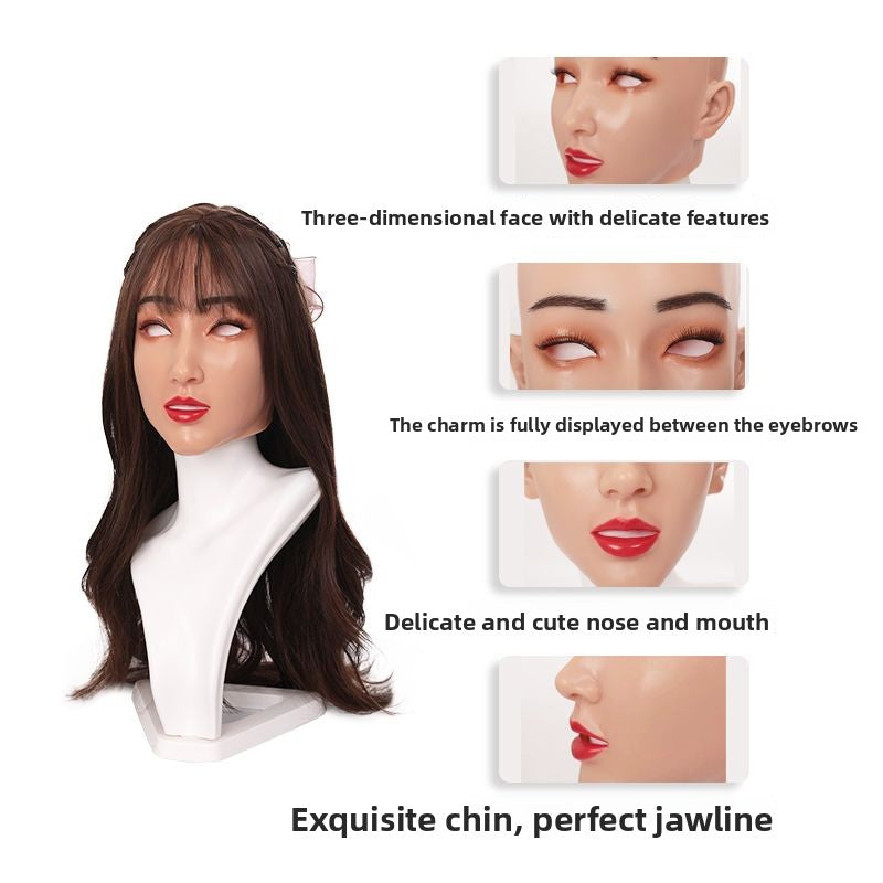 A headgear full face high value artificial leather cos silicone simulation men become beautiful women boss fake head makeup