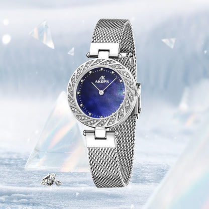 A decorative diamond-encrusted mesh strap women's watch light luxury quartz watch niche design waterproof starry sky diamond quality women's watch