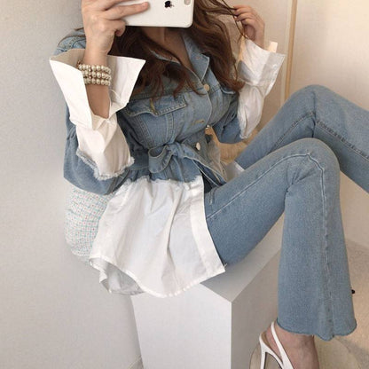 A shirt spliced denim top