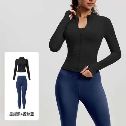 A Yoga Clothing Women's Fitness Running High Elasticity Sports Jacket Tights Hip Pants Fitness Clothing Set