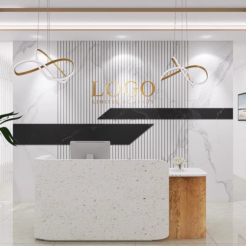 8D company front desk background wall wallpaper imitation marble pattern logo image wallpaper beauty salon bar mural wall covering