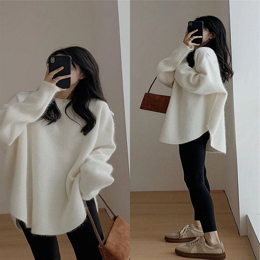 A knitted crew neck sweater