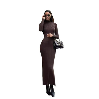 A long-sleeved knit dress