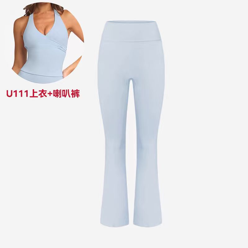 A V-neck cross-neck sports vest with chest pad yoga suit set women's advanced yoga horn trousers