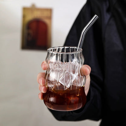 A cloud cup ins wind coffee glass cup spiral stripe straw cup high borosilicate glass