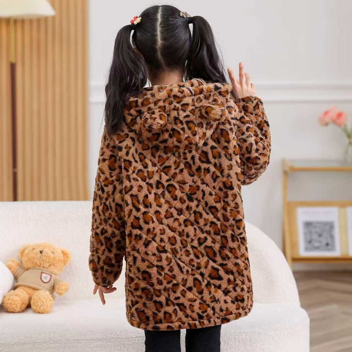 A extra thick girls princess wind leopard print warm winter blouse jacket fashion cotton-padded jacket velvet cotton-padded jacket