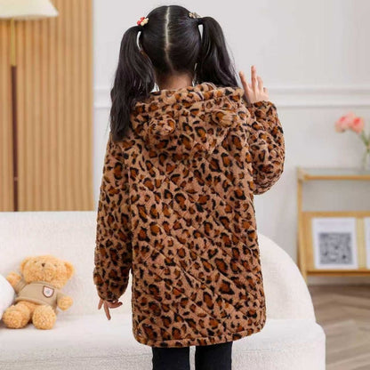 A extra thick girls princess wind leopard print warm winter blouse jacket fashion cotton-padded jacket velvet cotton-padded jacket