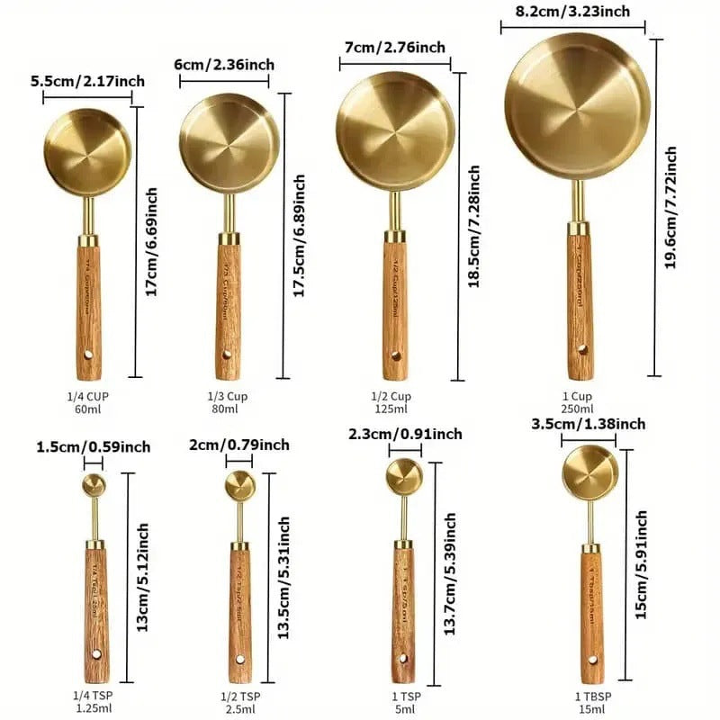 A Stainless steel measuring cup measuring spoon Acacia wooden handle baking tool