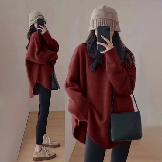 A knitted crew neck sweater