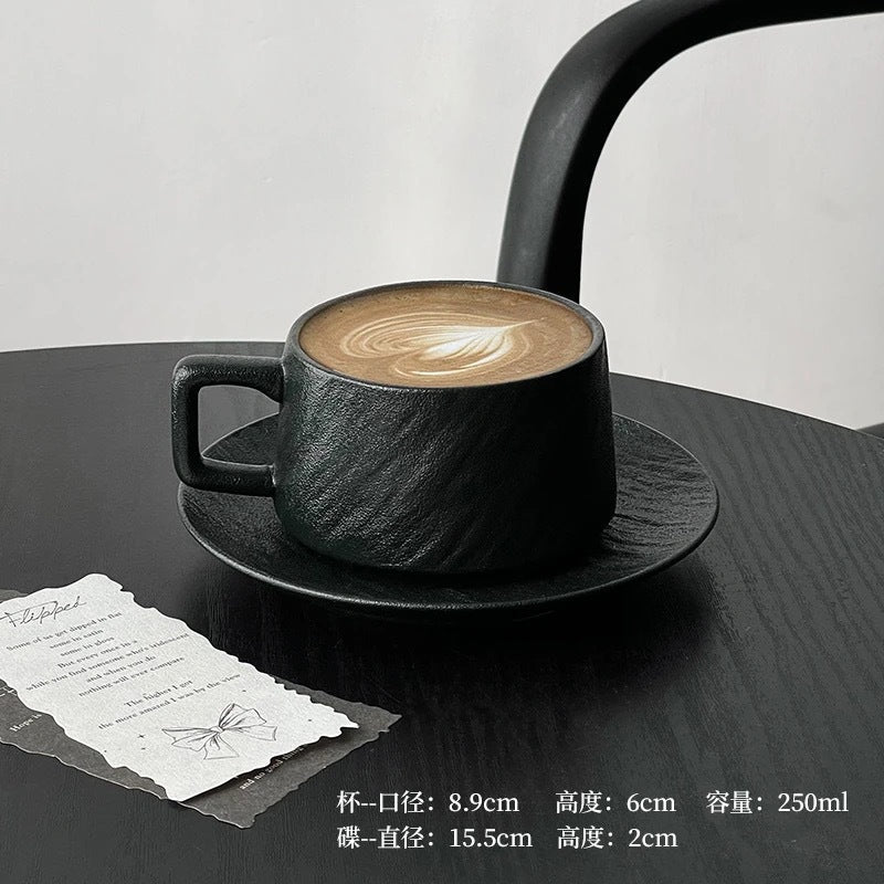 A retro stone coffee cup, premium sense, simple ceramic cup, exquisite latte latte flower cup, cappuccino mocha cup saucer