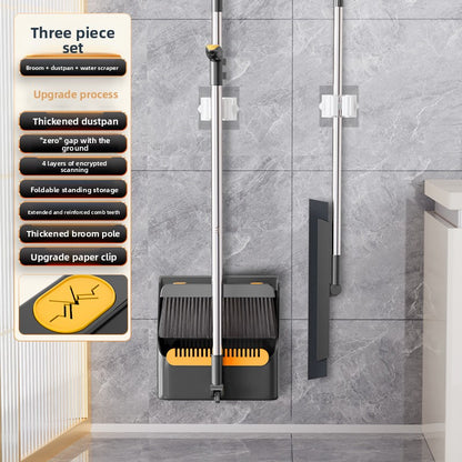 A mop broom three-piece set of one mop wiper water net combination broom home folding wall hanging broom dustpan