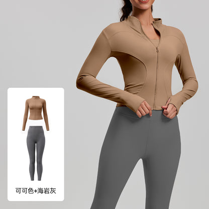 A Yoga Clothing Women's Fitness Running High Elasticity Sports Jacket Tights Hip Pants Fitness Clothing Set