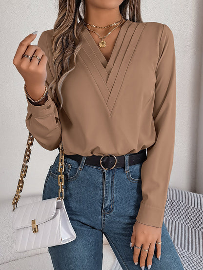 A Women's V-Neck Long Sleeve Shirt