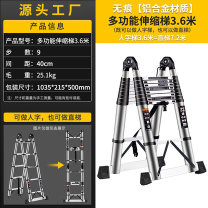 A Telescopic ladder Aluminum alloy joint herringbone ladder Household folding escalator Aluminum ladder Bamboo ladder Stairs
