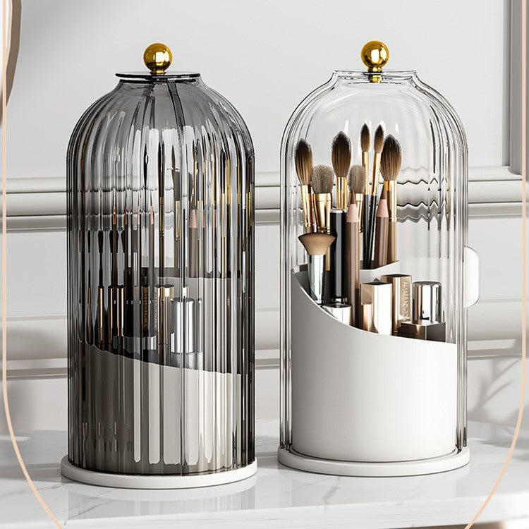A birdcage pen holder rack dustproof compartment tabletop cosmetic storage box rotating makeup brush organizer dresser