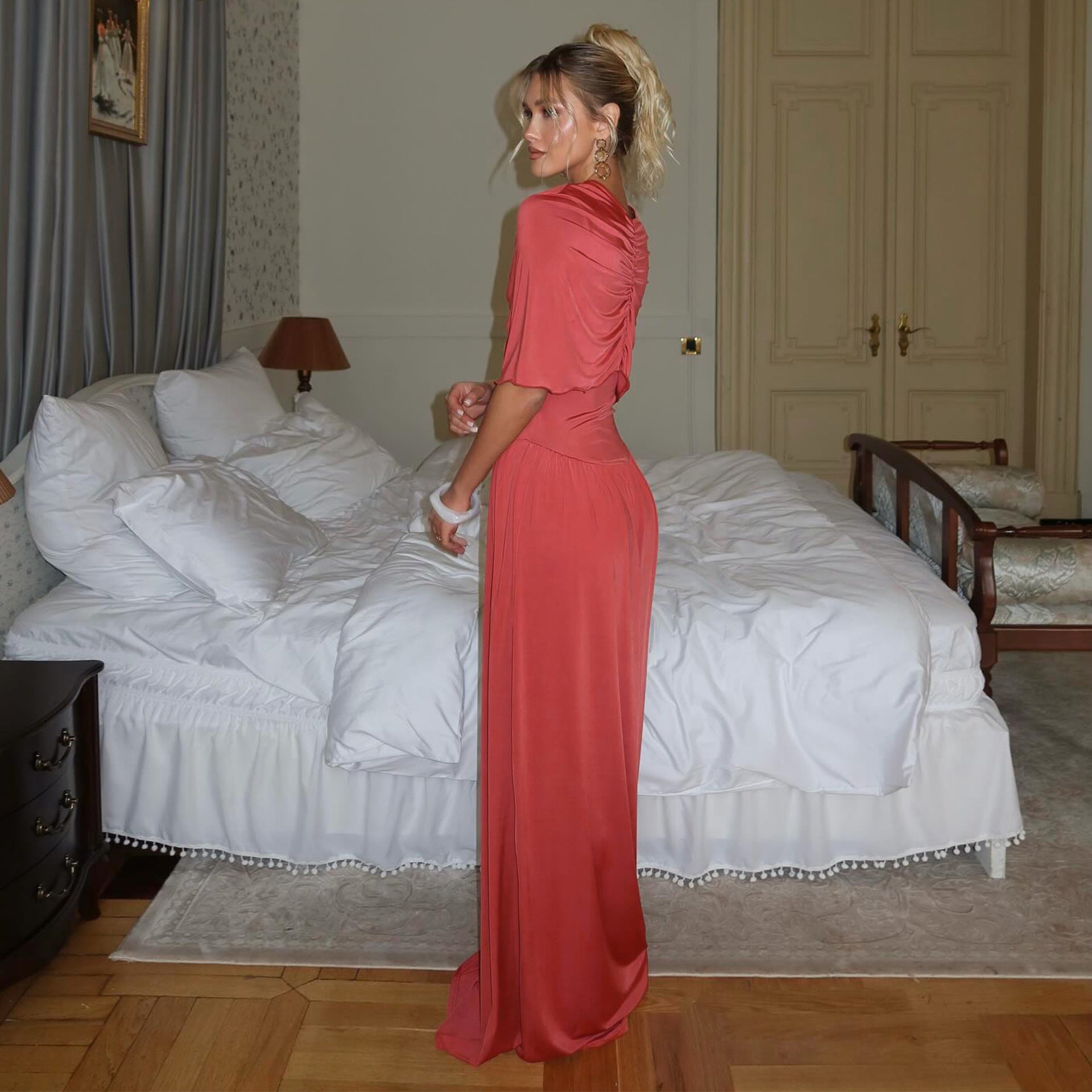 D112DS European and American cross-border 2025 spring explosion new women's dress two-piece set off-the-shoulder cape sexy slim fit - Mixbatch