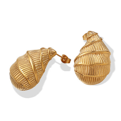 A European and American style fashion personalized stainless steel 18K gold conch earrings irregular cross-border innovation versatile earrings women