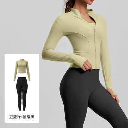 A Yoga Clothing Women's Fitness Running High Elasticity Sports Jacket Tights Hip Pants Fitness Clothing Set