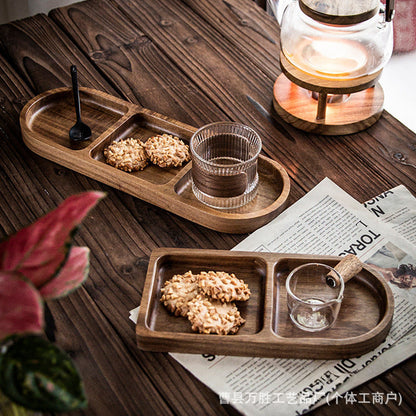 A Acacia wooden tray Japanese-style divided household dim sum snack storage tray