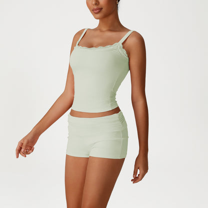 A Skin-friendly loungewear set Lace lace small suspender vest Sports casual wear trousers set