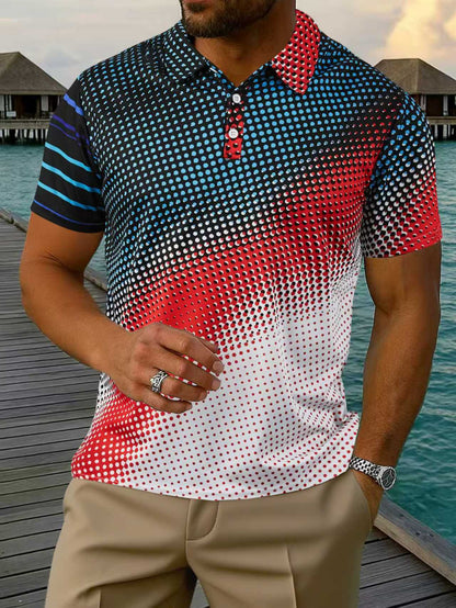 A Summer Men's European and American Cross-border Shirt 3D Printing Geometric Explosive Short Sleeve Outdoor Street Lapel POLO Shirt