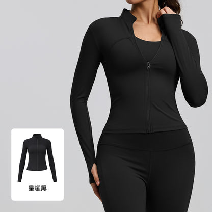 A new striped sports jacket outdoor running slim and thin stand-up neck yoga jacket