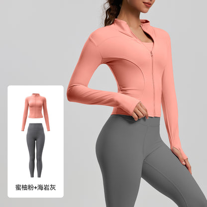 A Yoga Clothing Women's Fitness Running High Elasticity Sports Jacket Tights Hip Pants Fitness Clothing Set