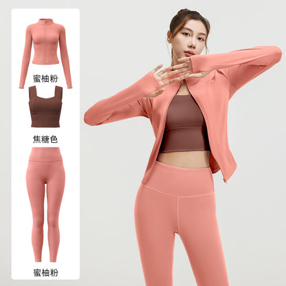A Spring and Autumn Yoga Clothing Three-piece Skinny Fitness Clothing Morning Running Sports Suit