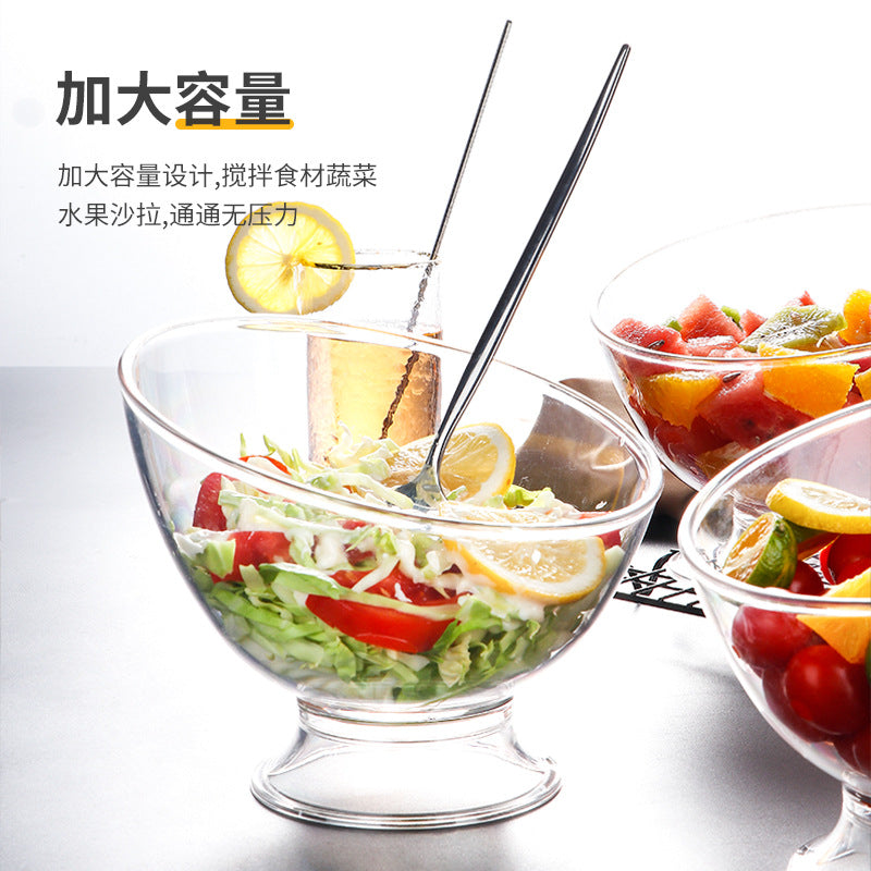 A Household Japanese diagonal salad bowl Large capacity creative fruit and vegetable dressing bowl Hotel restaurant Transparent dessert bowl