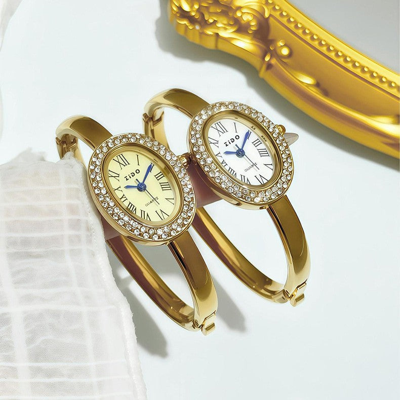 A new watch women's rose gold diamond ring, light luxury, high-end niche design, oval bracelet watch explosion