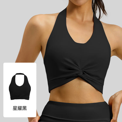 A new neck-hanging back sports underwear double-sided brocade high elastic breathable chest pad yoga vest for women