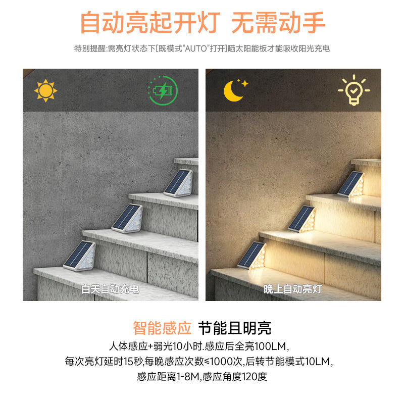 A solar stair light outdoor waterproof step light courtyard foot light led light trail light self-adhesive household luminous light