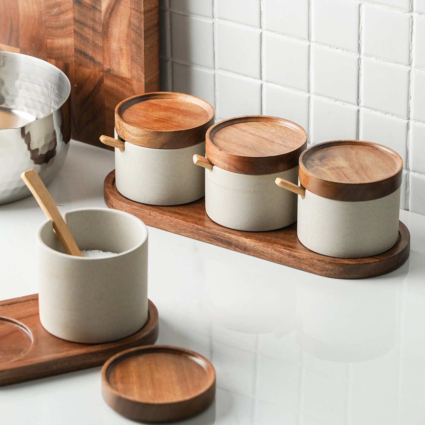 A ceramic spice jar