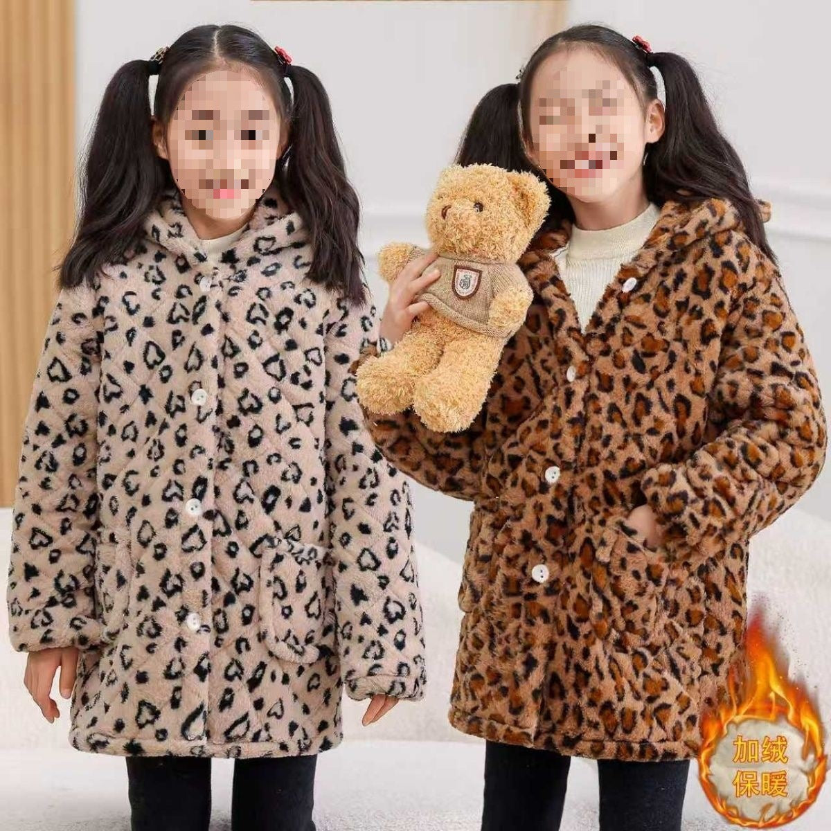 A extra thick girls princess wind leopard print warm winter blouse jacket fashion cotton-padded jacket velvet cotton-padded jacket