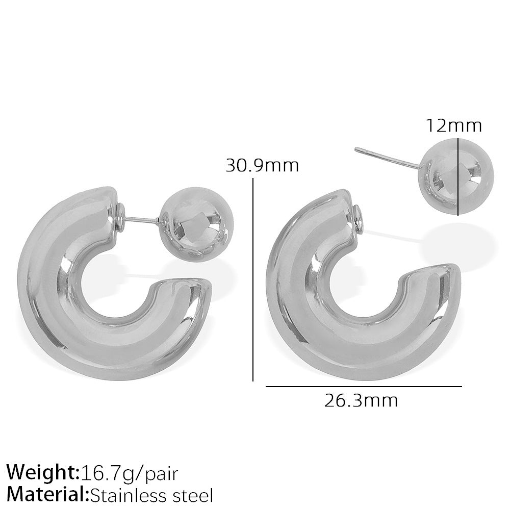 A Titanium steel European and American personality simple metal sense light luxury temperament Titanium steel spherical niche ins design sense jewelry
