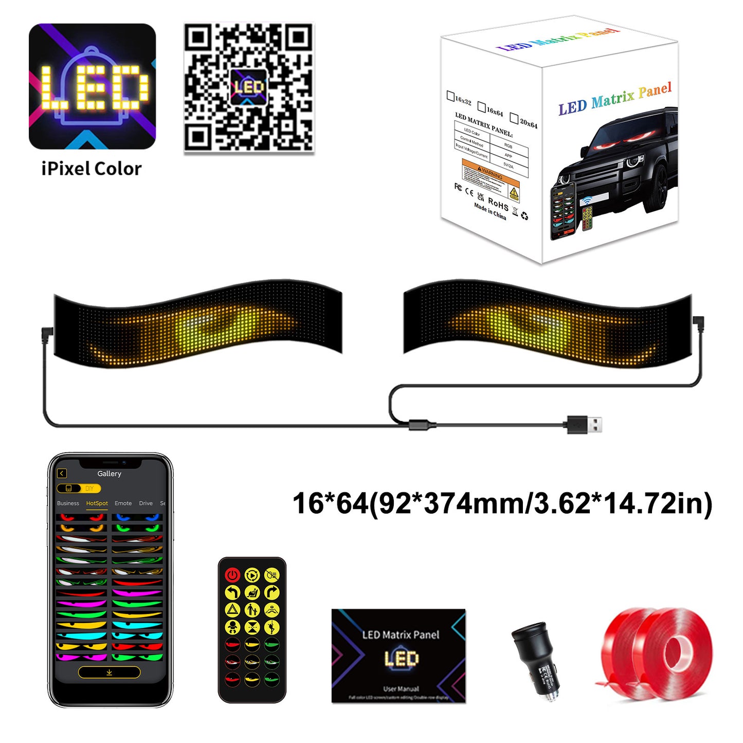 LED car soft screen usb car flexible advertising screen APP bluetooth window glass devil's eye display