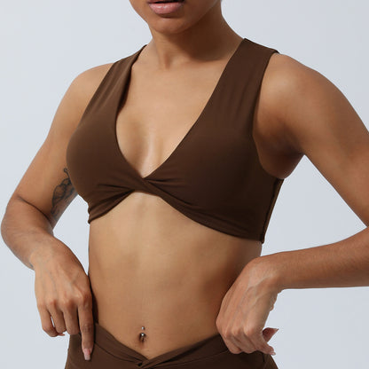 A New Kink Shockproof Gathering Yoga Bra Cross-border Indoor Training Fitness Bra Sports Vest with Chest Padding Women