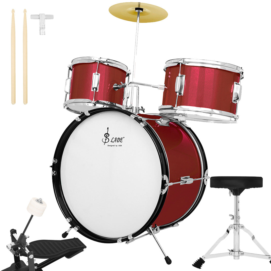 A foreign trade children's drum kit practice drum beginner test playing jazz drum 3 drum 1 cymbal percussion instrument early education gift